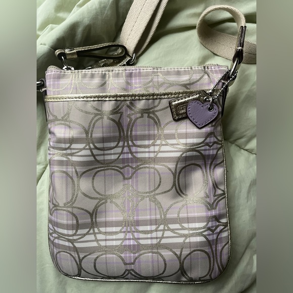 Vintage Coach Swingpack Signature Stripe Lilac Tartan Purse💜 - Picture 2 of 3